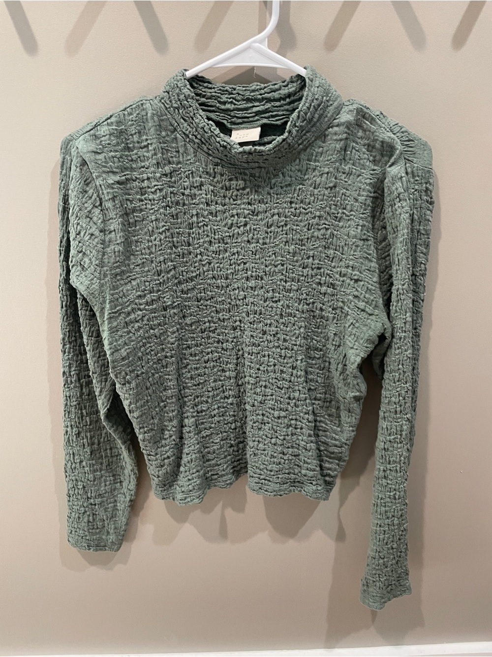 A New Day Textured Sage Green Crinkle Turtleneck Top
